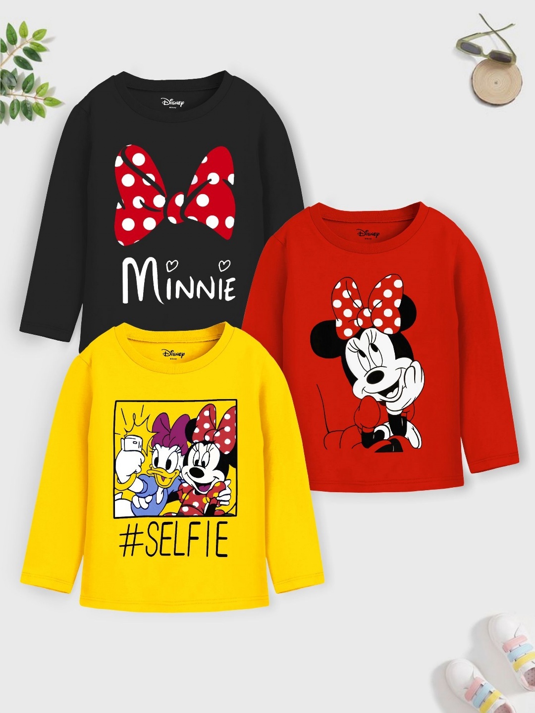 

Disney By Miss and Chief Girls Pack Of 3 Minnie & Daisy Graphic Printed Cotton T-shirts, Red