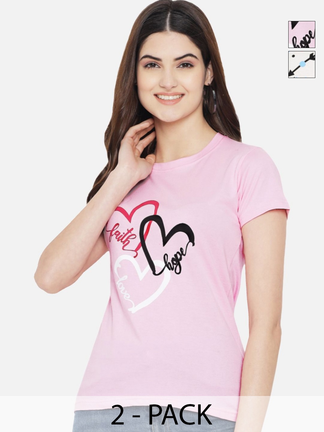 

Dreambe Women Pack Of 3 Graphic Printed Round Neck Cotton T-shirts, Pink