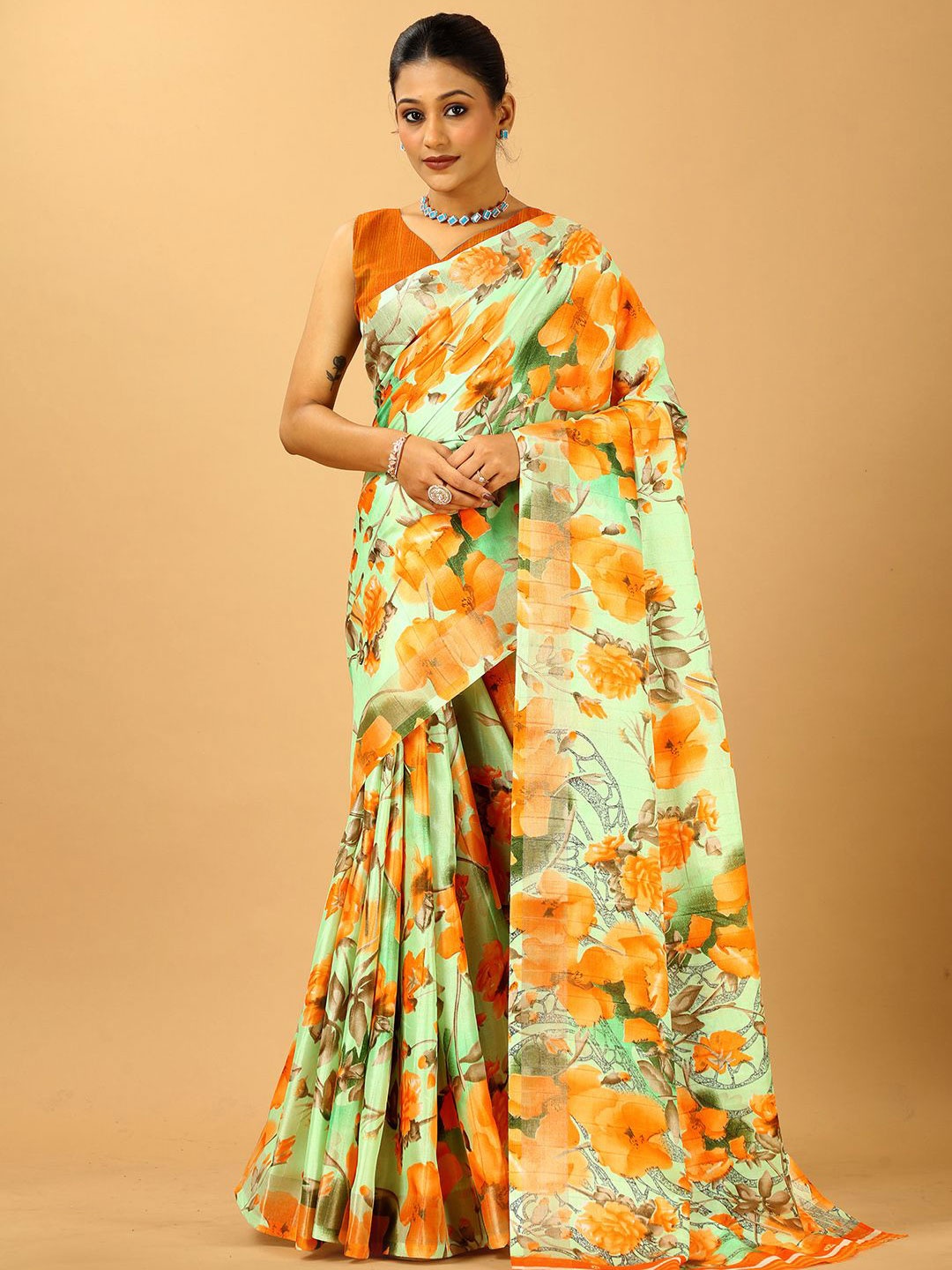 

NIRMAL CREATION Floral Printed Saree, Orange