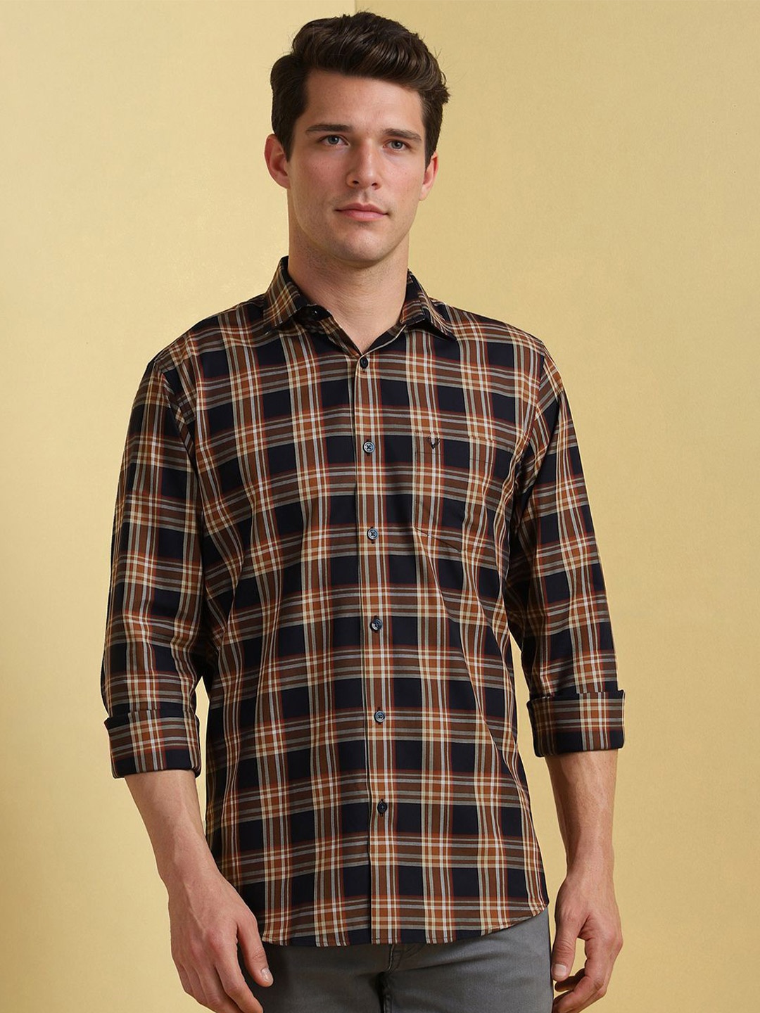 

Allen Solly Men Spread Collar Tartan Checked Cotton Casual Shirt, Black