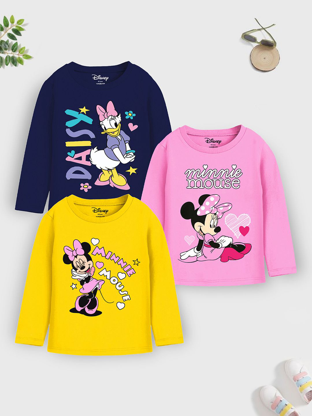 

Disney By Miss and Chief Girls Pack of 3 Minnie & Daisy Graphic Printed T-shirts, Navy blue