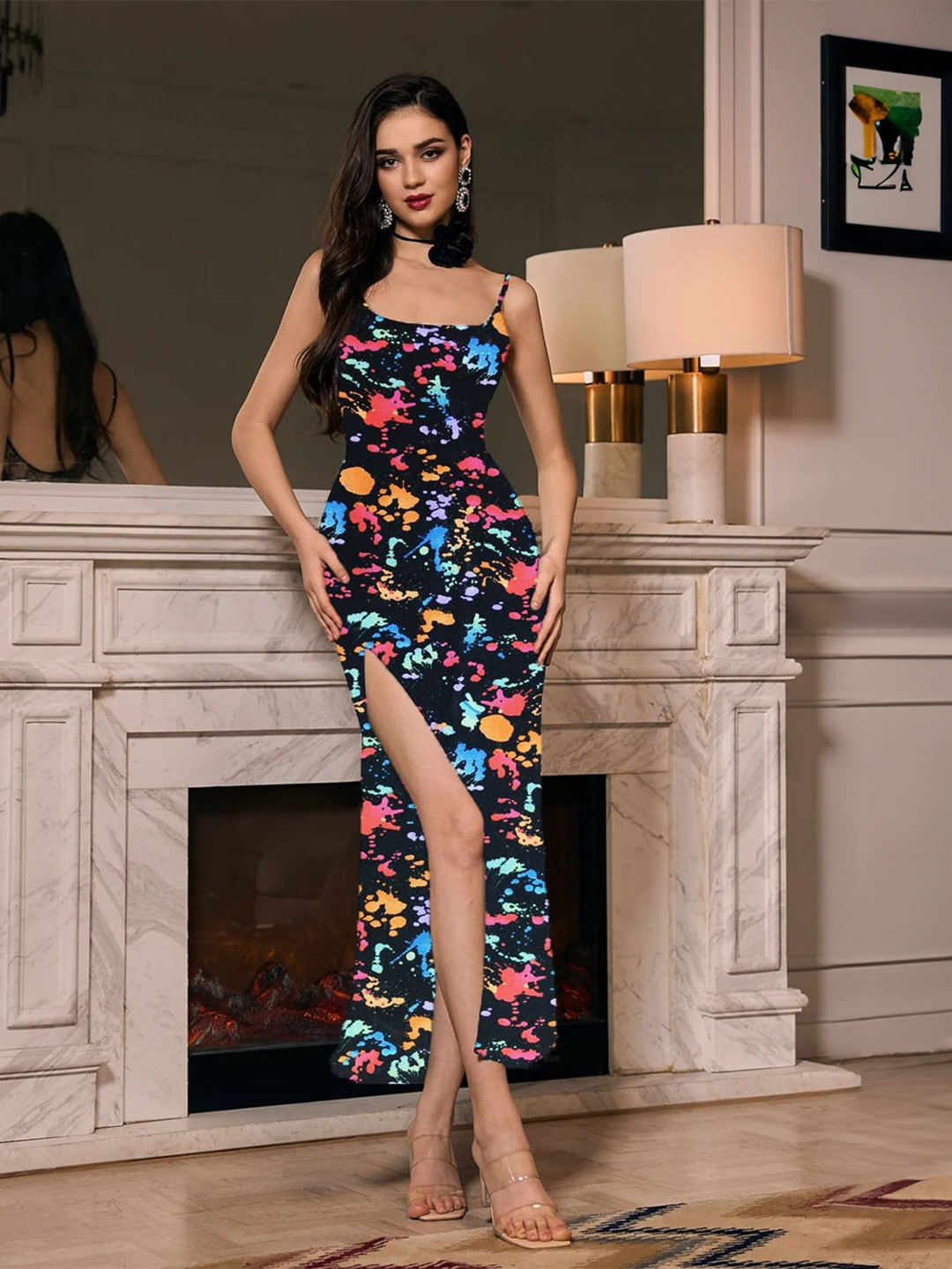 

TRAQUILA Floral Print Bodycon Maxi Dress, Multi