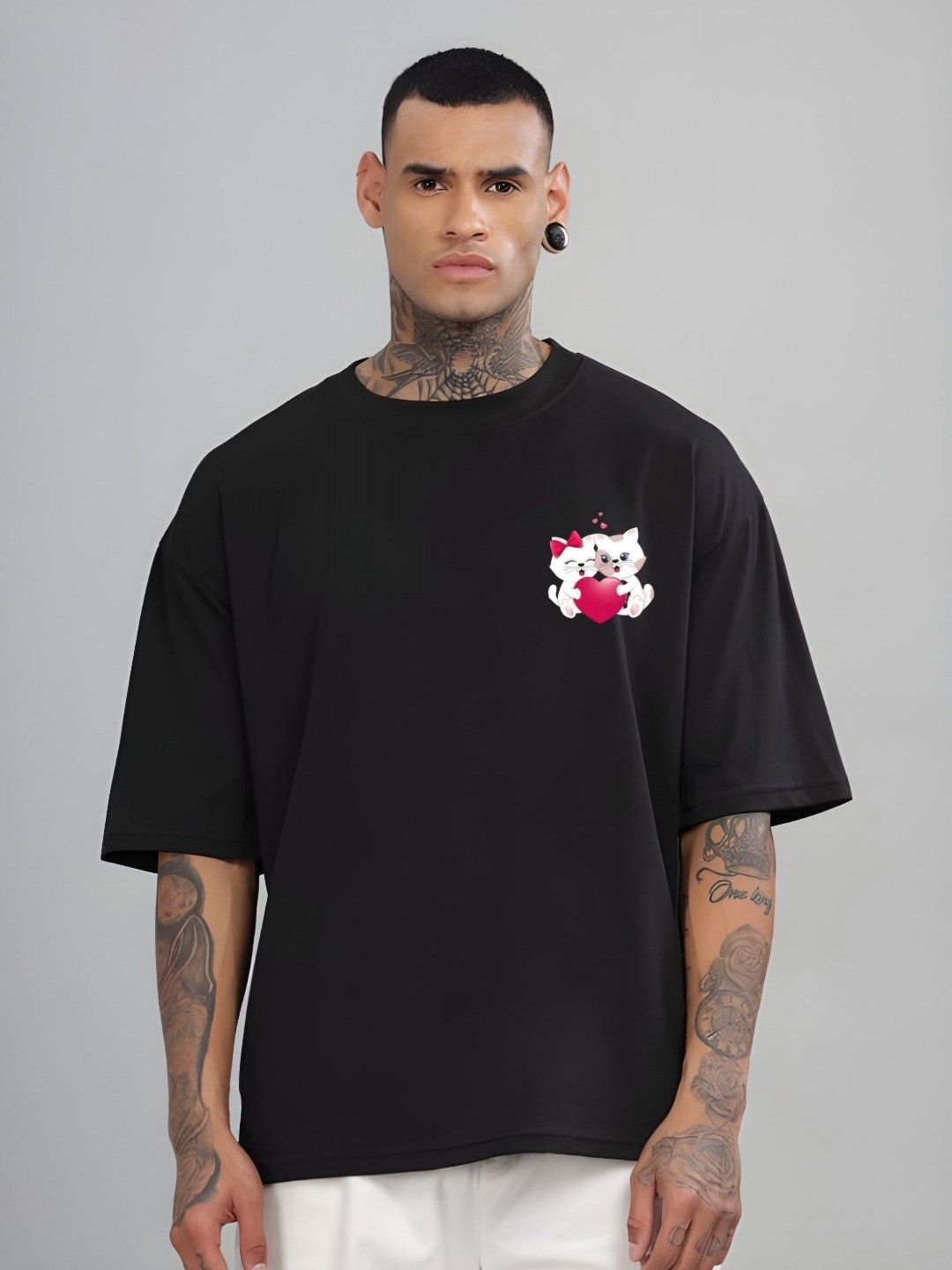 

SZN Men Graphic Printed Round Neck Cotton Oversized T-shirt, Black