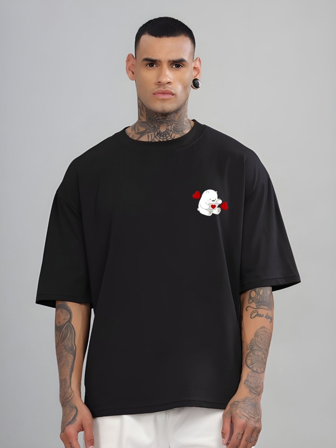 

SZN Men Graphic Printed Round Neck Cotton Oversized T-shirt, Black