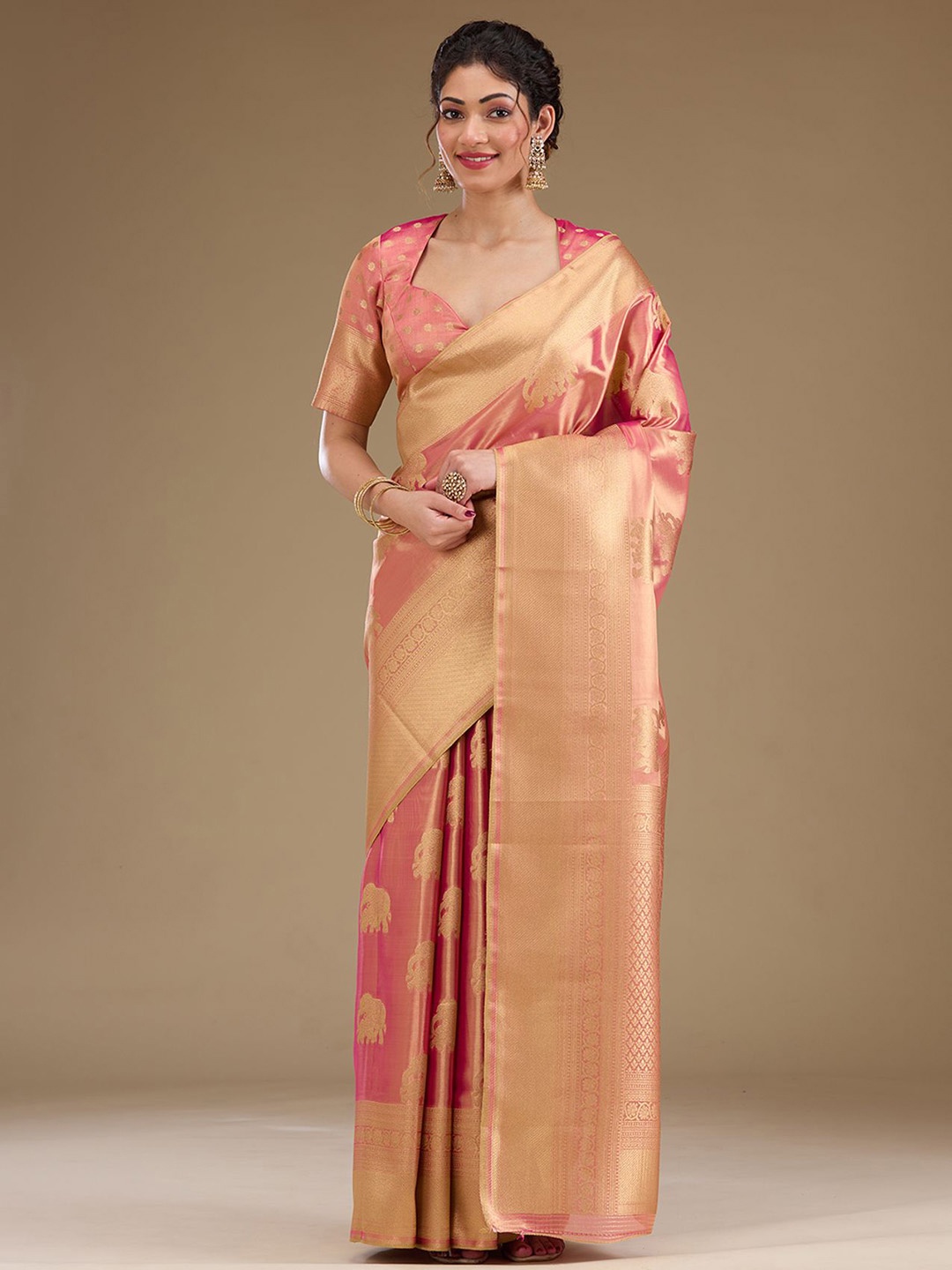 

Koskii Woven Design Zari Tissue Saree, Pink