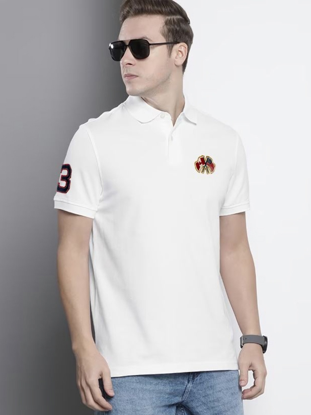 

MERRIMENT Men Solid Polo Collar Cotton T-shirt, White