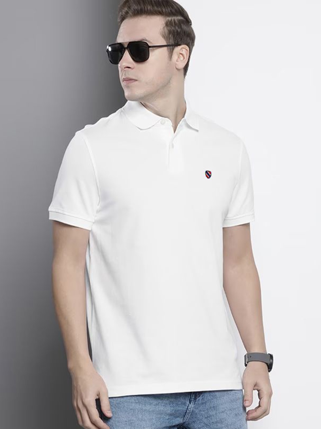 

MERRIMENT Men Solid Polo Collar Cotton T-shirt, White