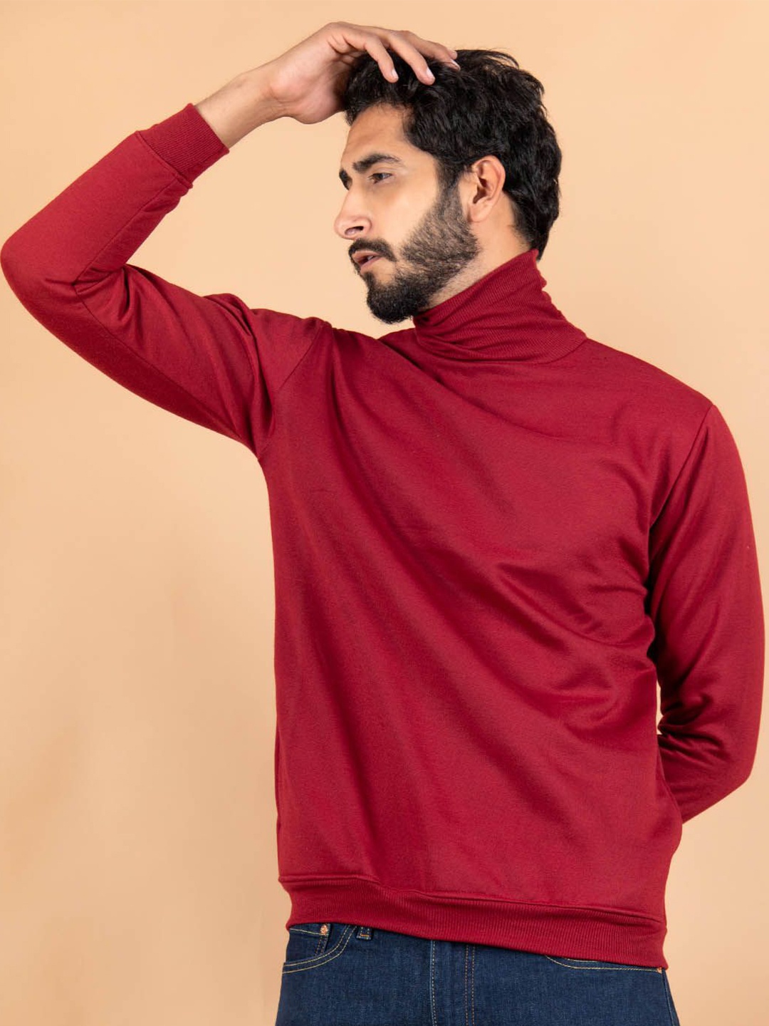 

Tistabene Men Turtle Neck Pullover Sweatshirt, Red