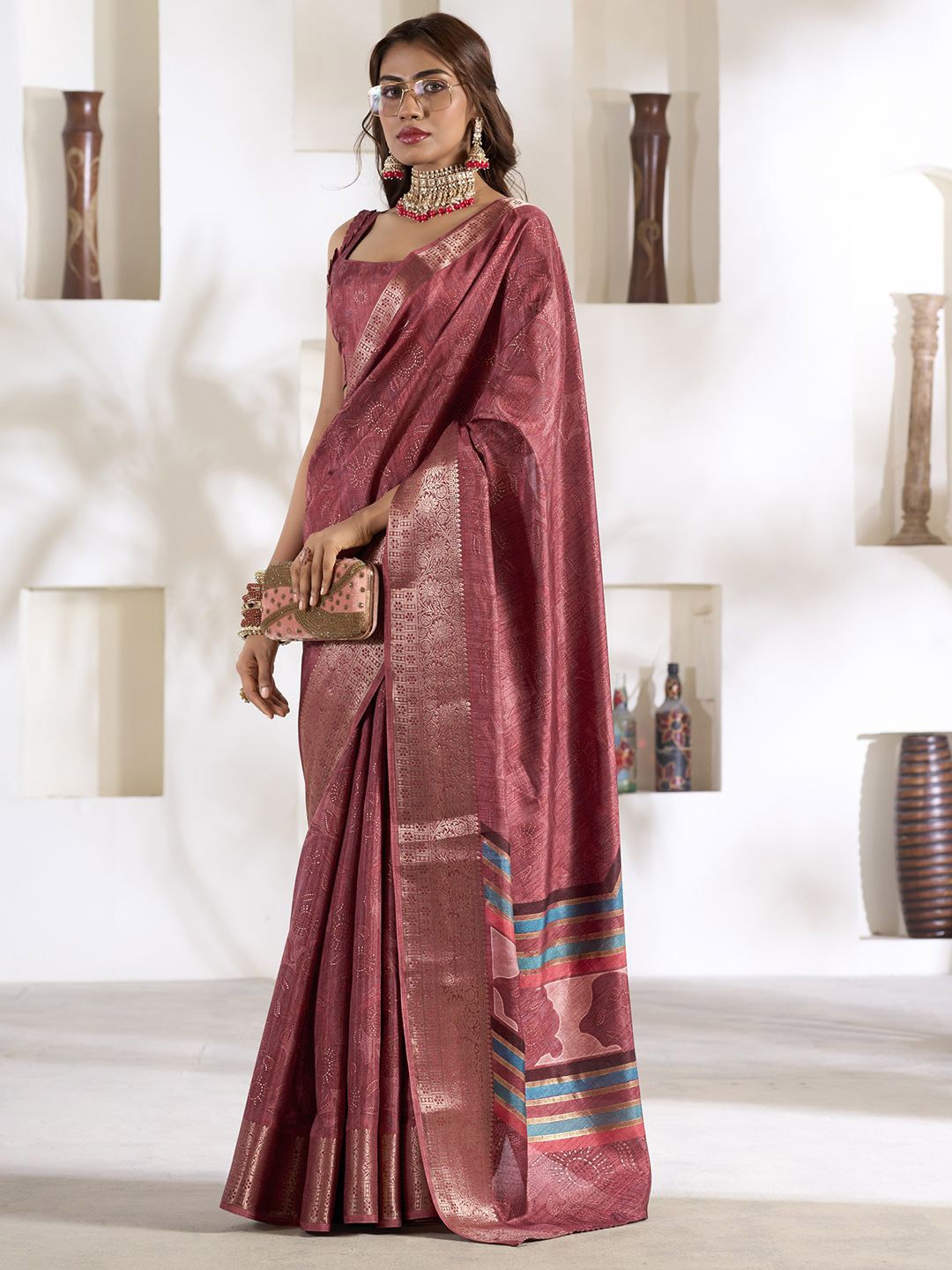 

LeeliPeeri Designer Floral Zari Saree, Pink