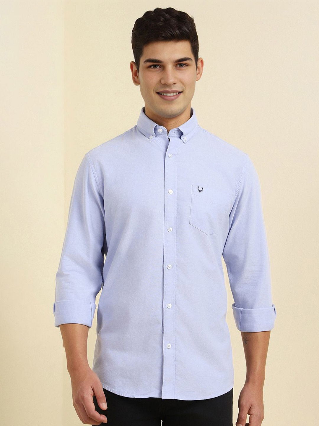 

Allen Solly Men Button-Down Collar Solid Cotton Casual Shirt, Blue