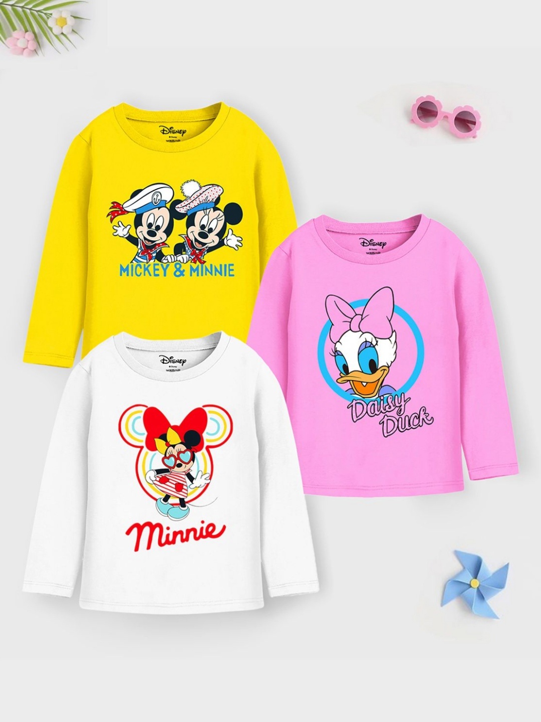 

Disney By Miss and Chief Girls Pack Of 3 Minnie & Daisy Graphic Printed Cotton T-shirts, White