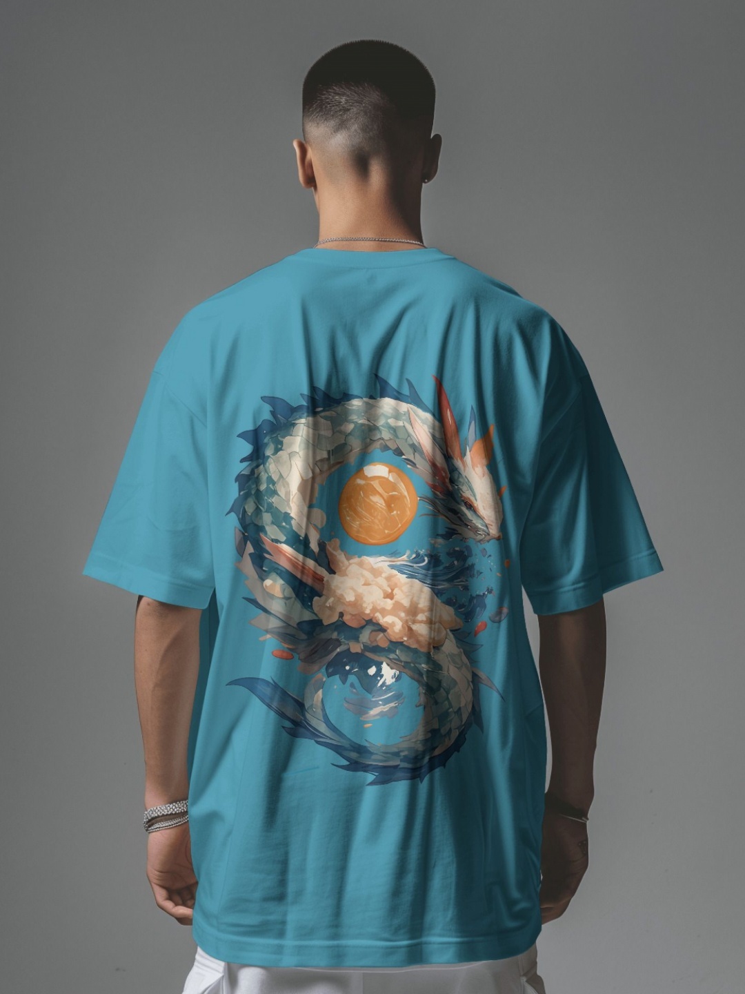 

C CALOYA Men Printed Extended Sleeves Applique T-shirt, Blue