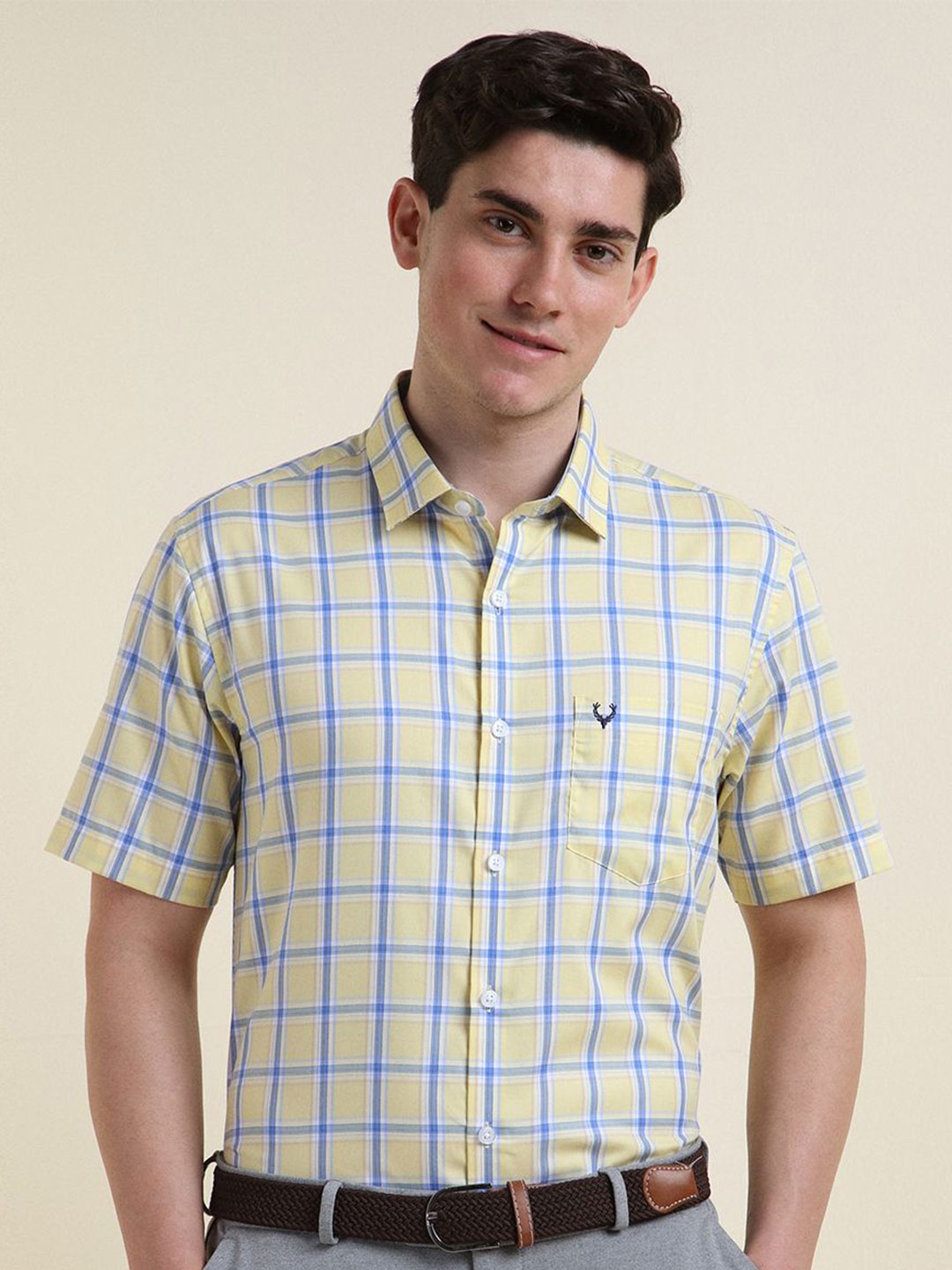

Allen Solly Men Slim Fit Spread Collar Tartan Checked Cotton Formal Shirt, Yellow