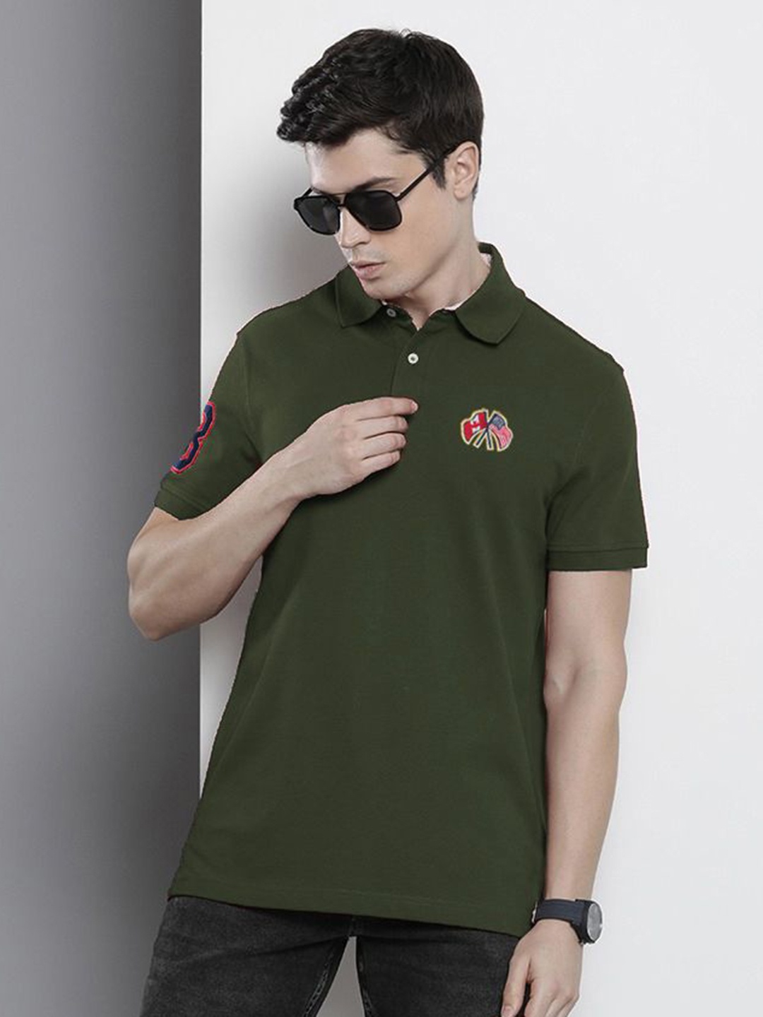 

MERRIMENT Men Polo Collar T-shirt, Olive