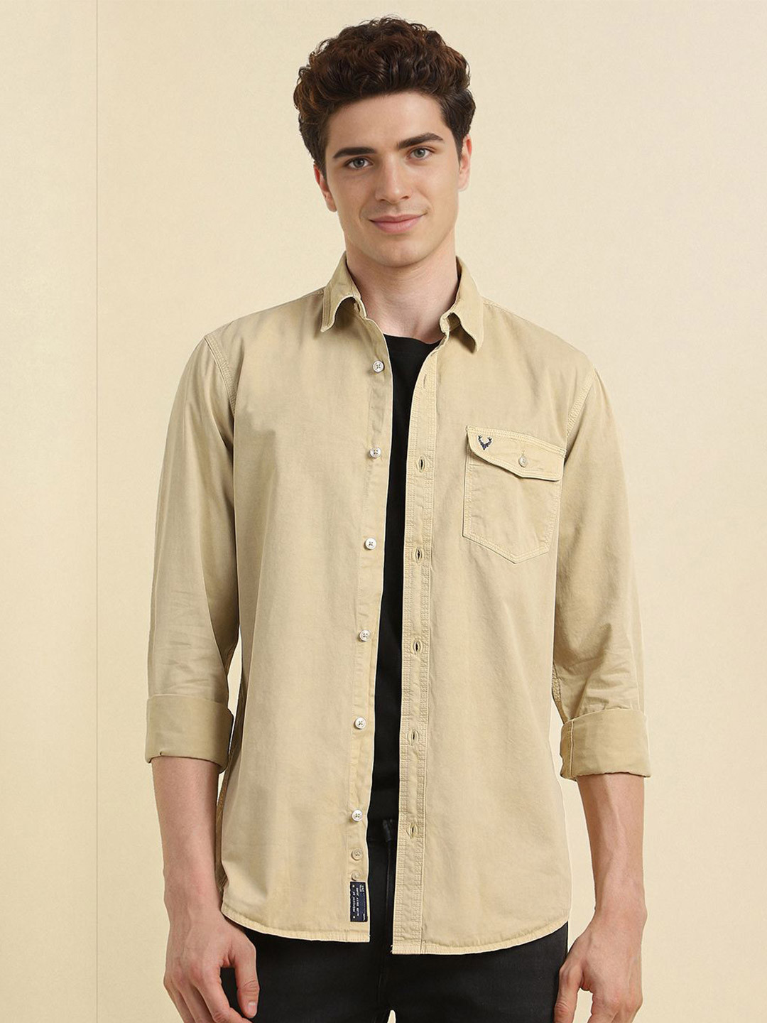 

Allen Solly Men Spread Collar Solid Cotton Casual Shirt, Beige