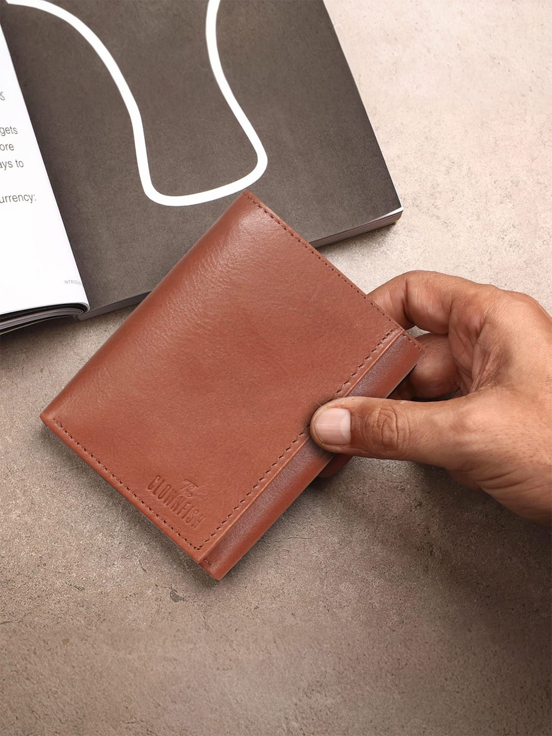 

THE CLOWNFISH Men Leather Three Fold Wallet, Brown