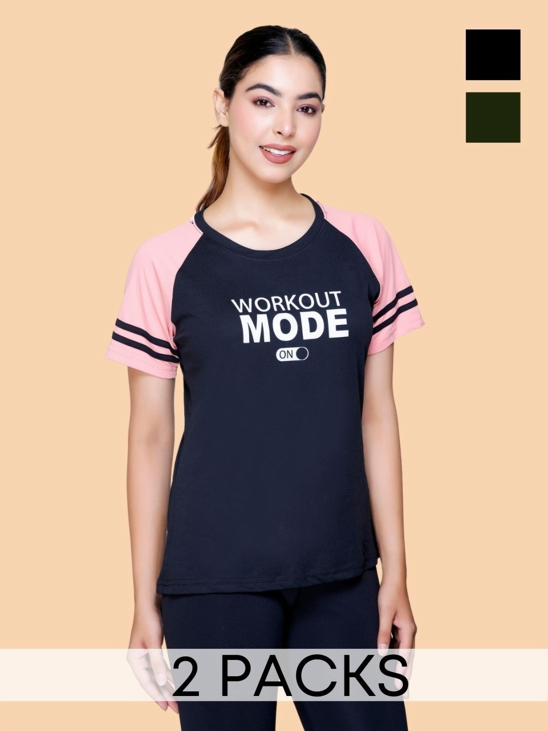 

White Moon Women 2 Printed Applique T-shirt, Black