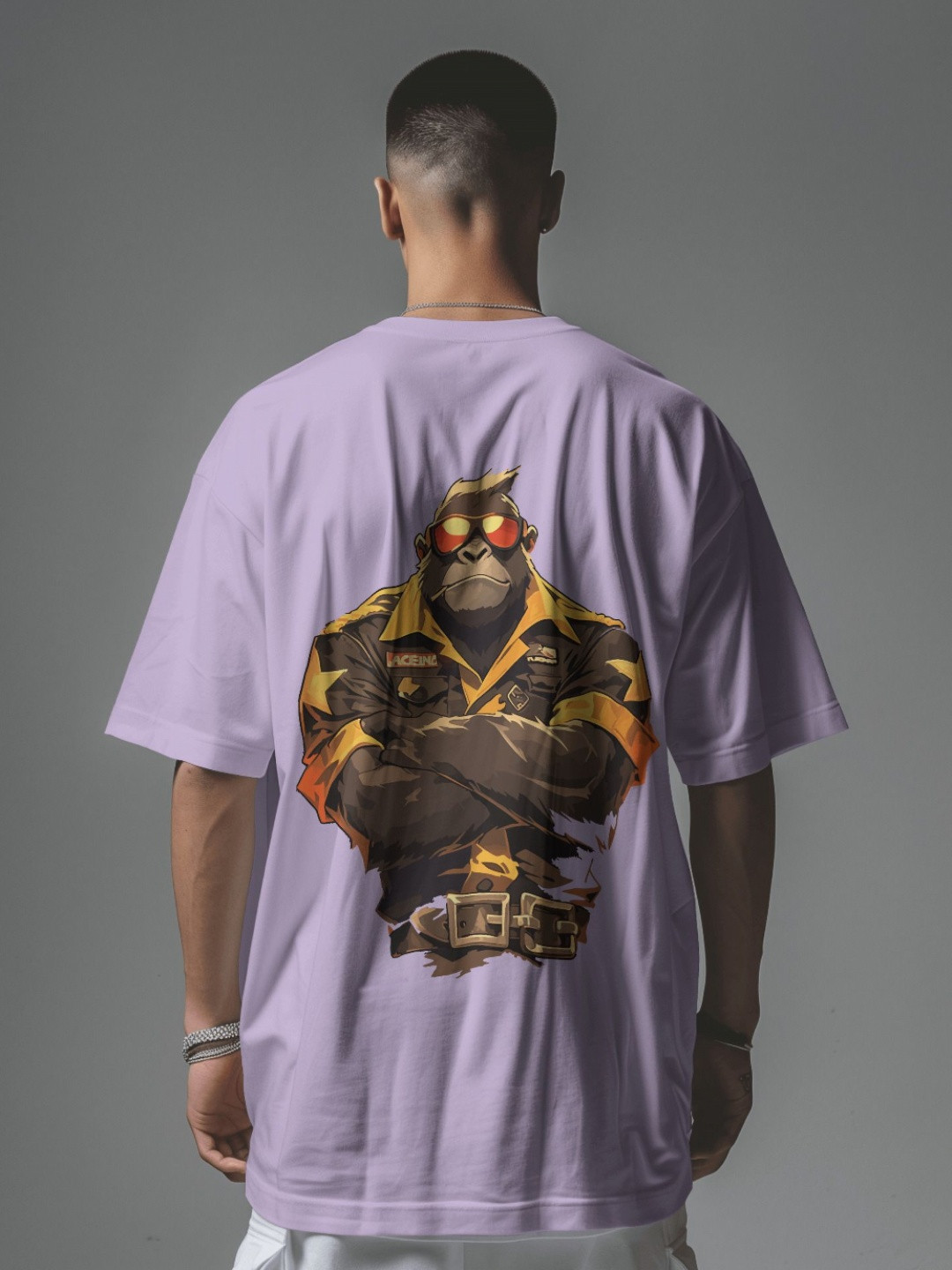 

C CALOYA Men Printed Extended Sleeves Raw Edge T-shirt, Lavender