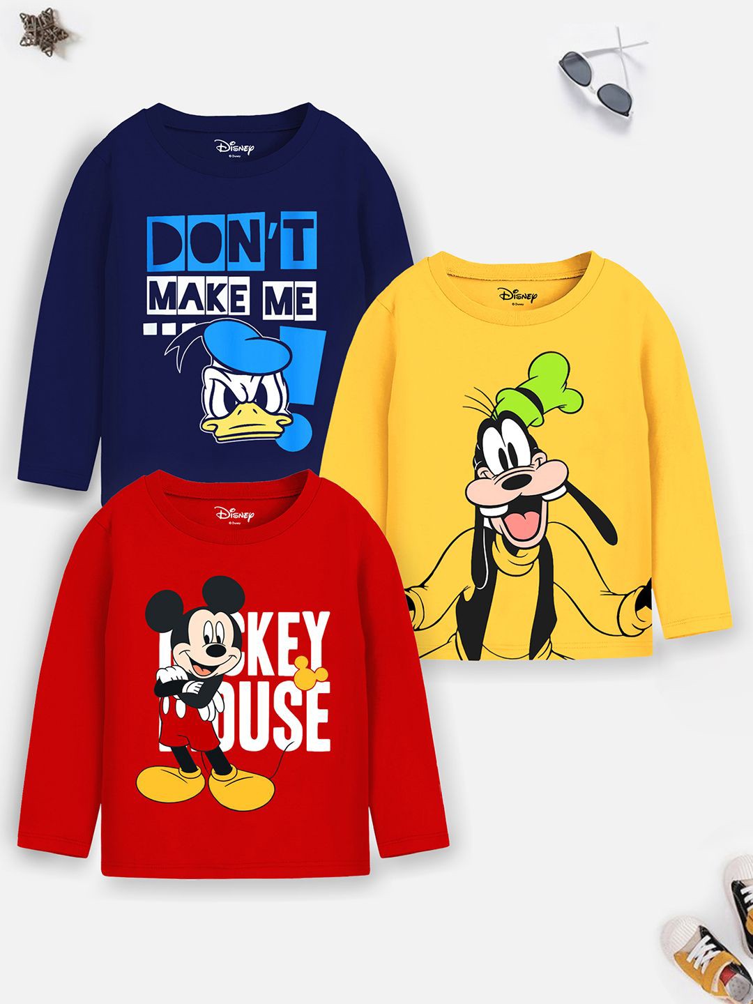 

Disney By Miss and Chief Boys Pack Of 3 Mickey & Friends Graphic Printed Cotton T-shirts, Navy blue