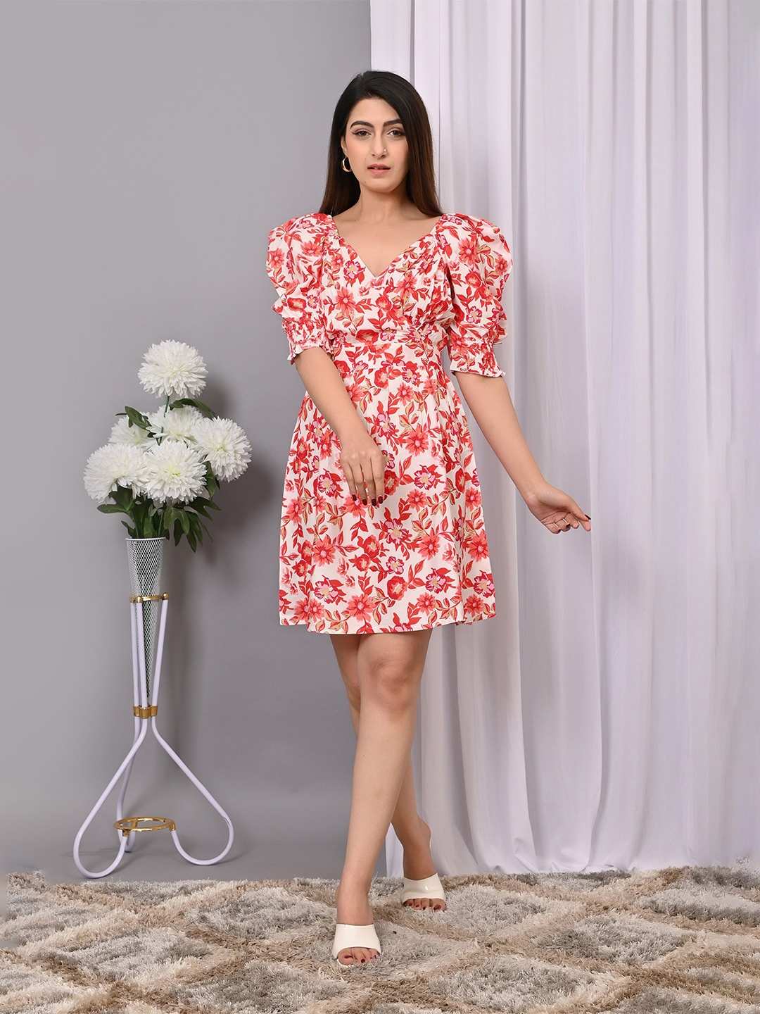 

VYMO Print Fit & Flare Dress, Red