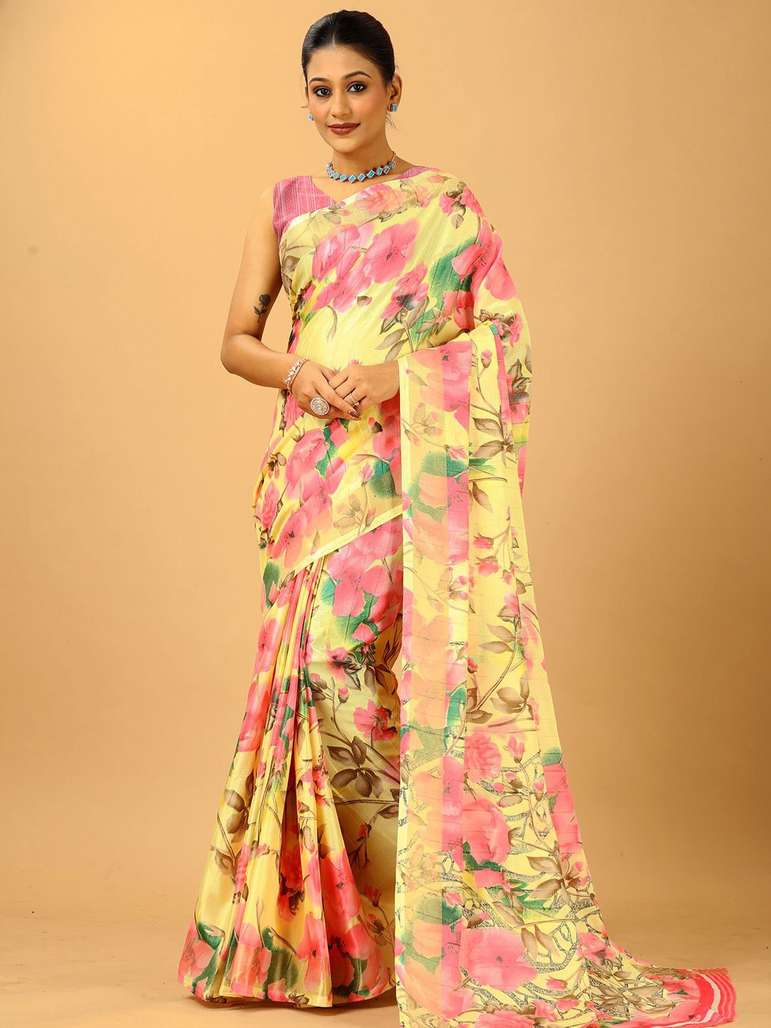 

NIRMAL CREATION Floral Printed Saree, Pink