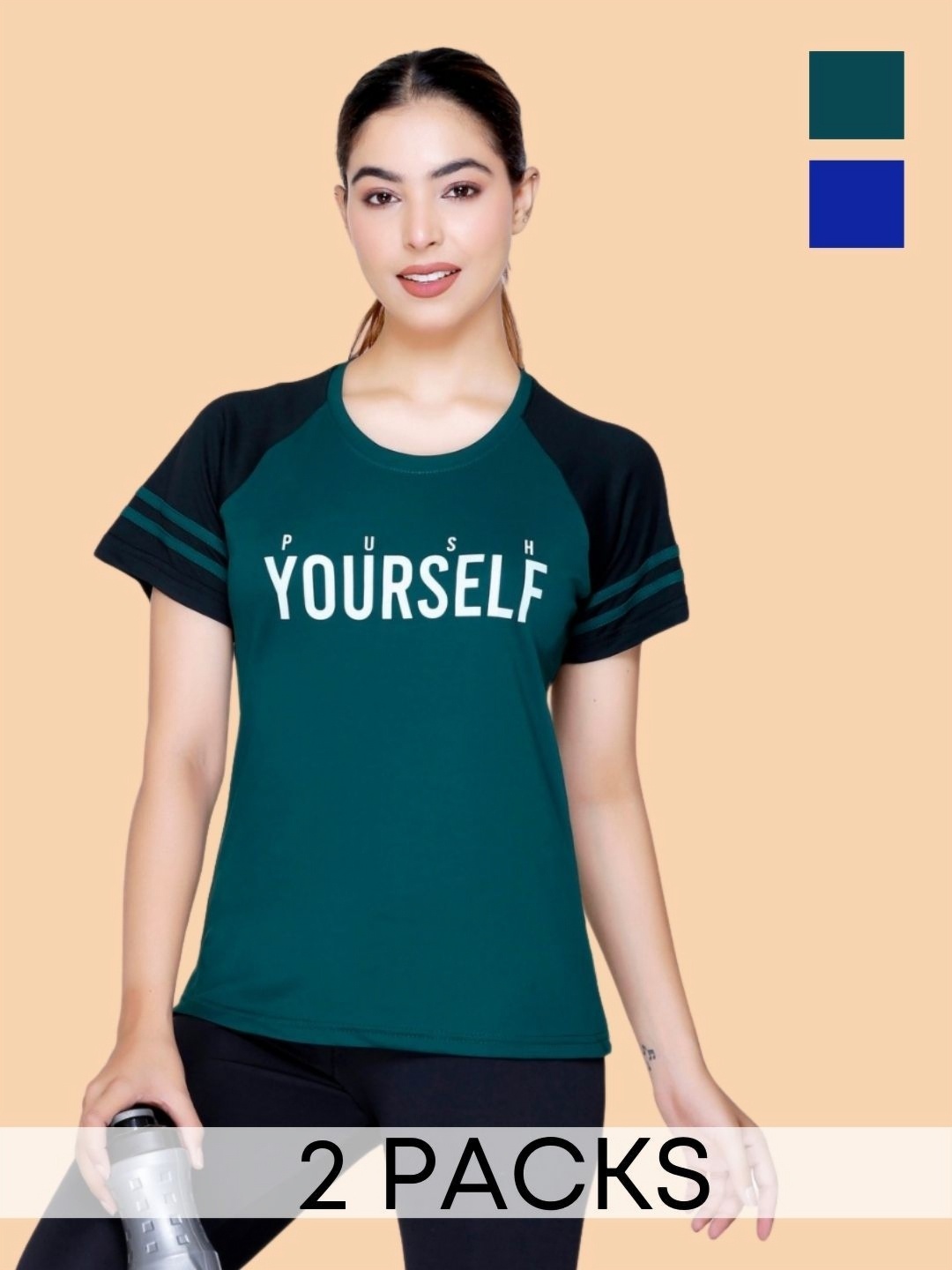 

White Moon Women Typography 2 Printed Applique T-shirt, Green