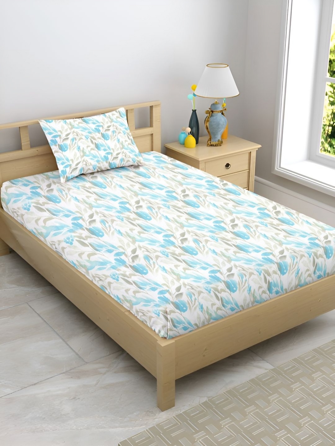 

Enchant Home White & Blue Floral Printed 210 TC Cotton Single Bedsheet Set