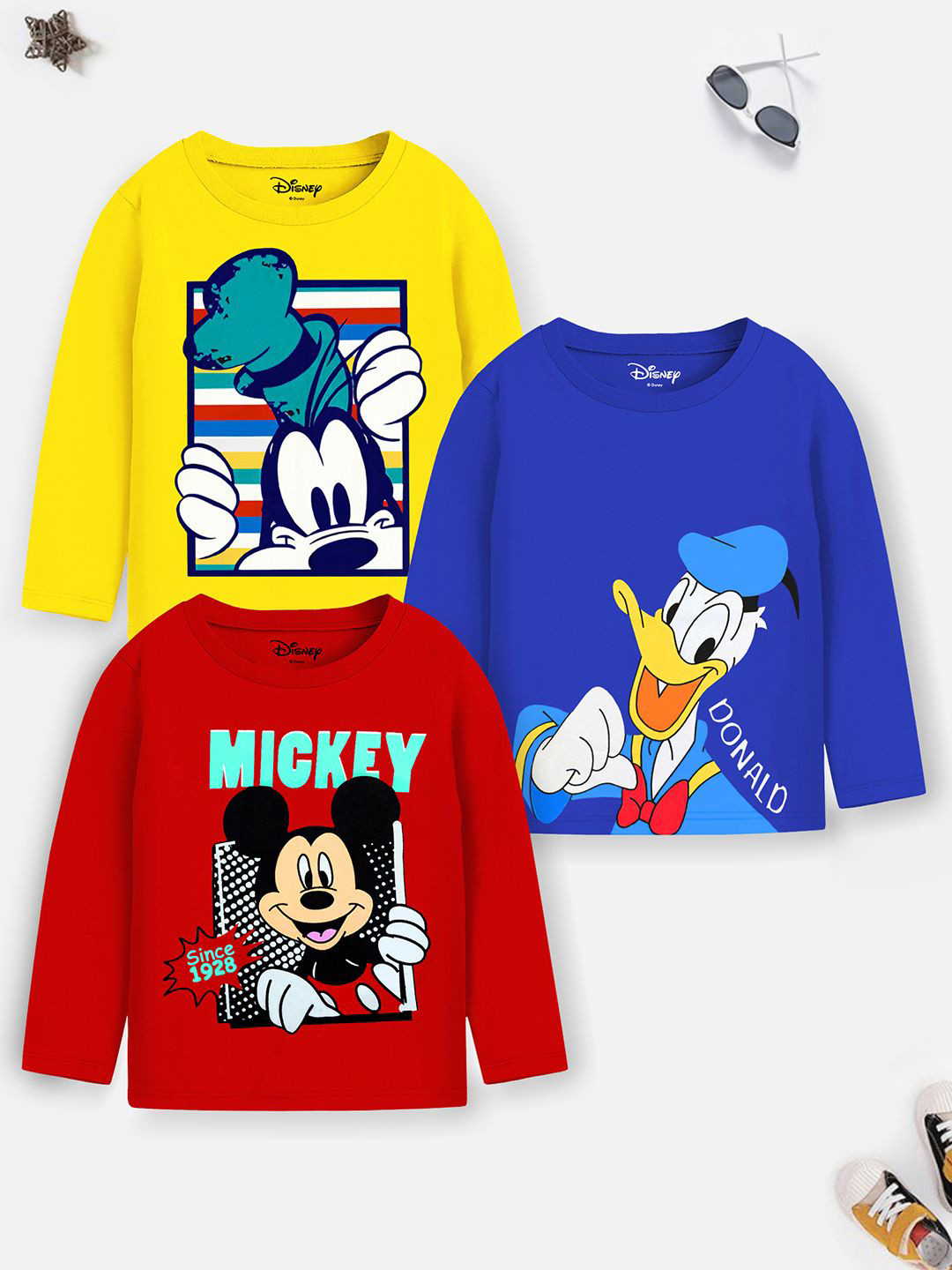 

Disney By Miss and Chief Boys Pack Of 3 Mickey & Friends Graphic Printed Cotton T-shirts, Yellow