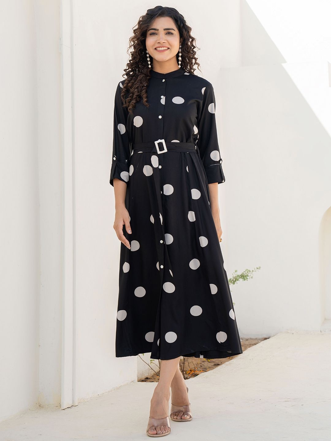 

ZUMMER Polka Dot Print Fit & Flare Midi Dress, Black