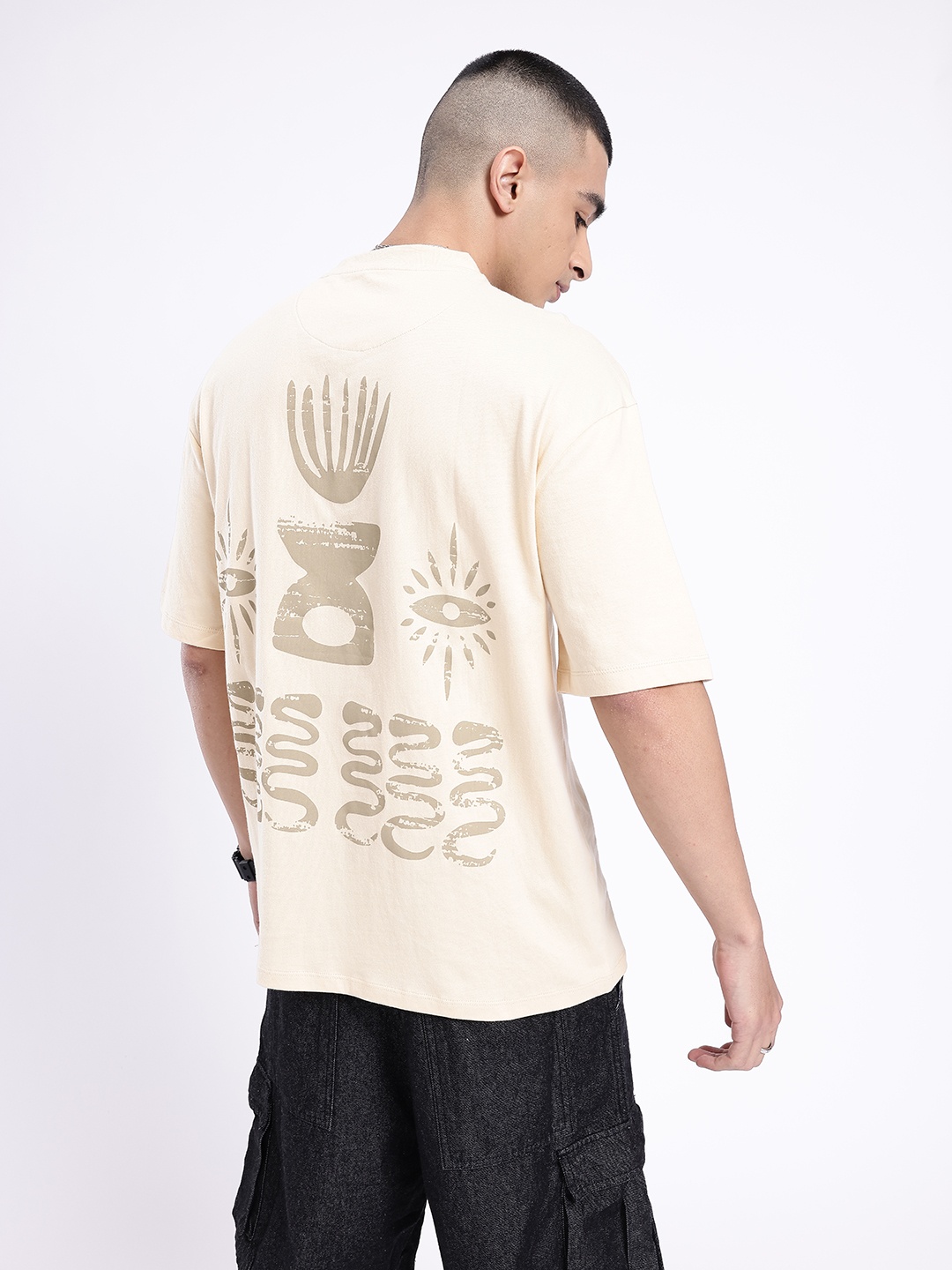 

glitchez Urban Essence Printed Oversized T-shirt, Beige