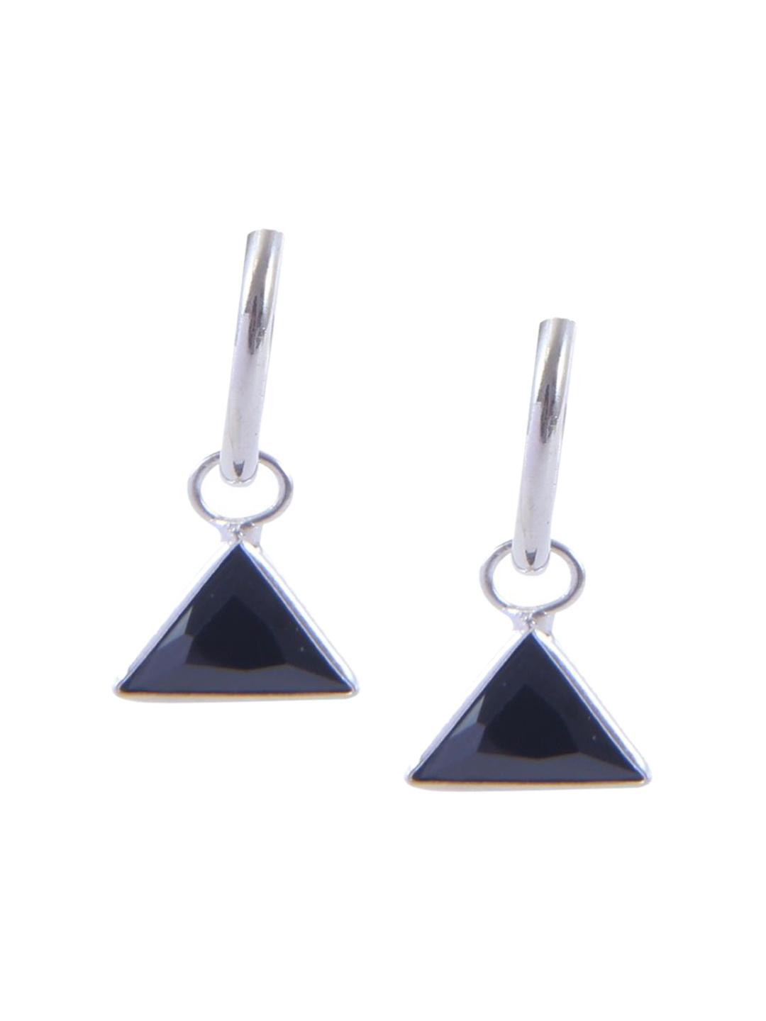 

Abhooshan 925Sterling Silver-Plated Cubic Zirconia Studded Triangular Shaped Hoop Earrings, Black