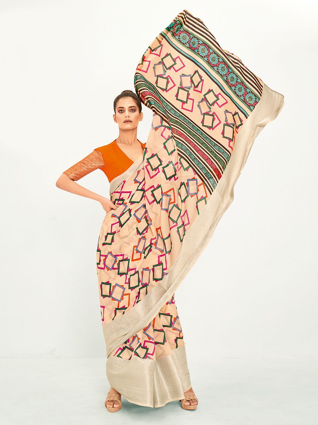 

Anouk Rustic Zari Chanderi Saree, Cream