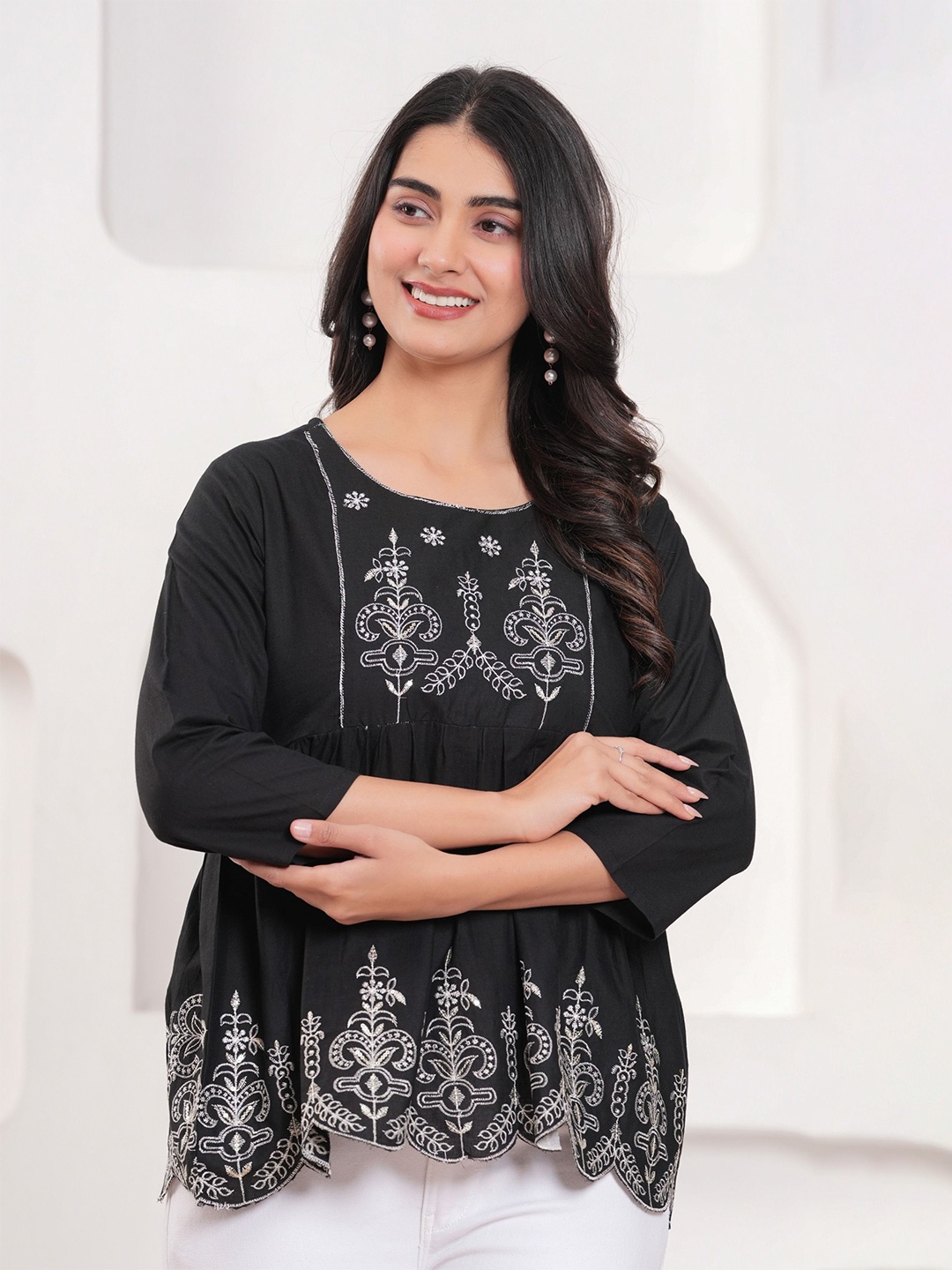 

KALINI Print Cotton Top, Black