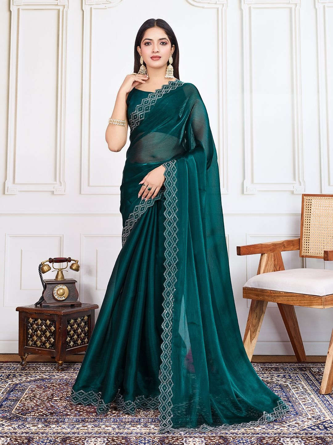 

House of Pataudi Saree With Blouse, Teal