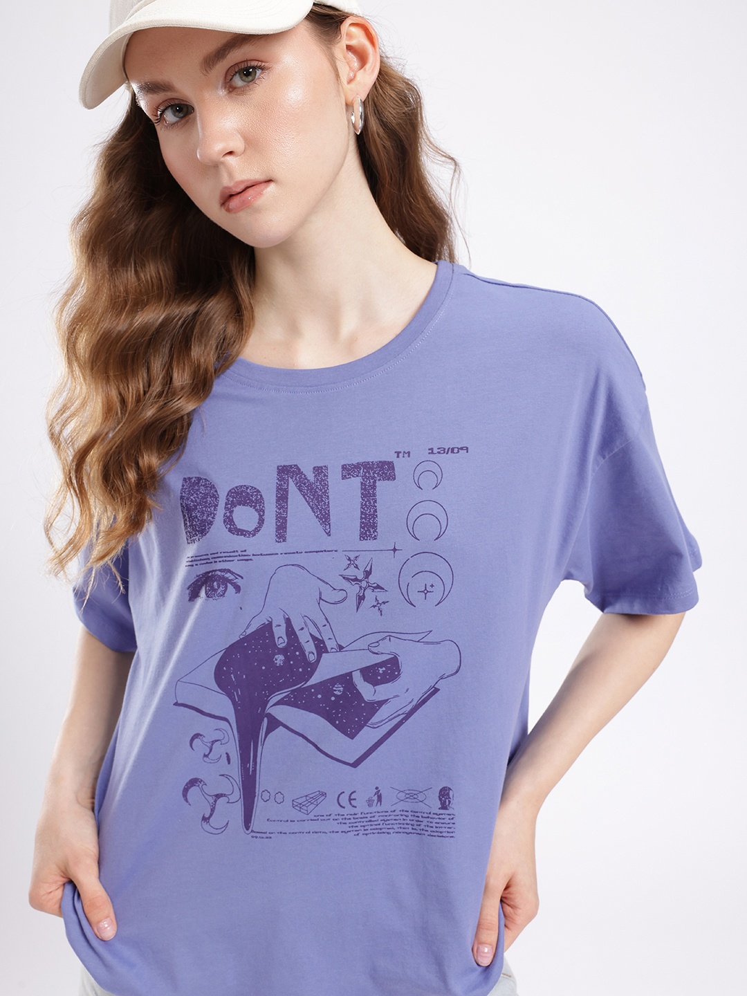 

glitchez Downtown Savvy Printed Oversized T-shirt, Blue