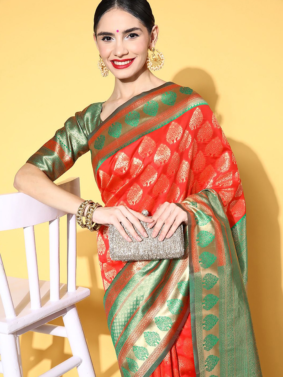 

Anouk Rustic Bagh Zari Silk Blend Dharmavaram Saree, Red