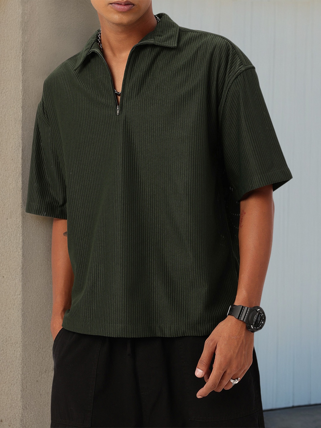 

Kook N Keech Korean Street Corduroy Oversized Fit Shirts, Green