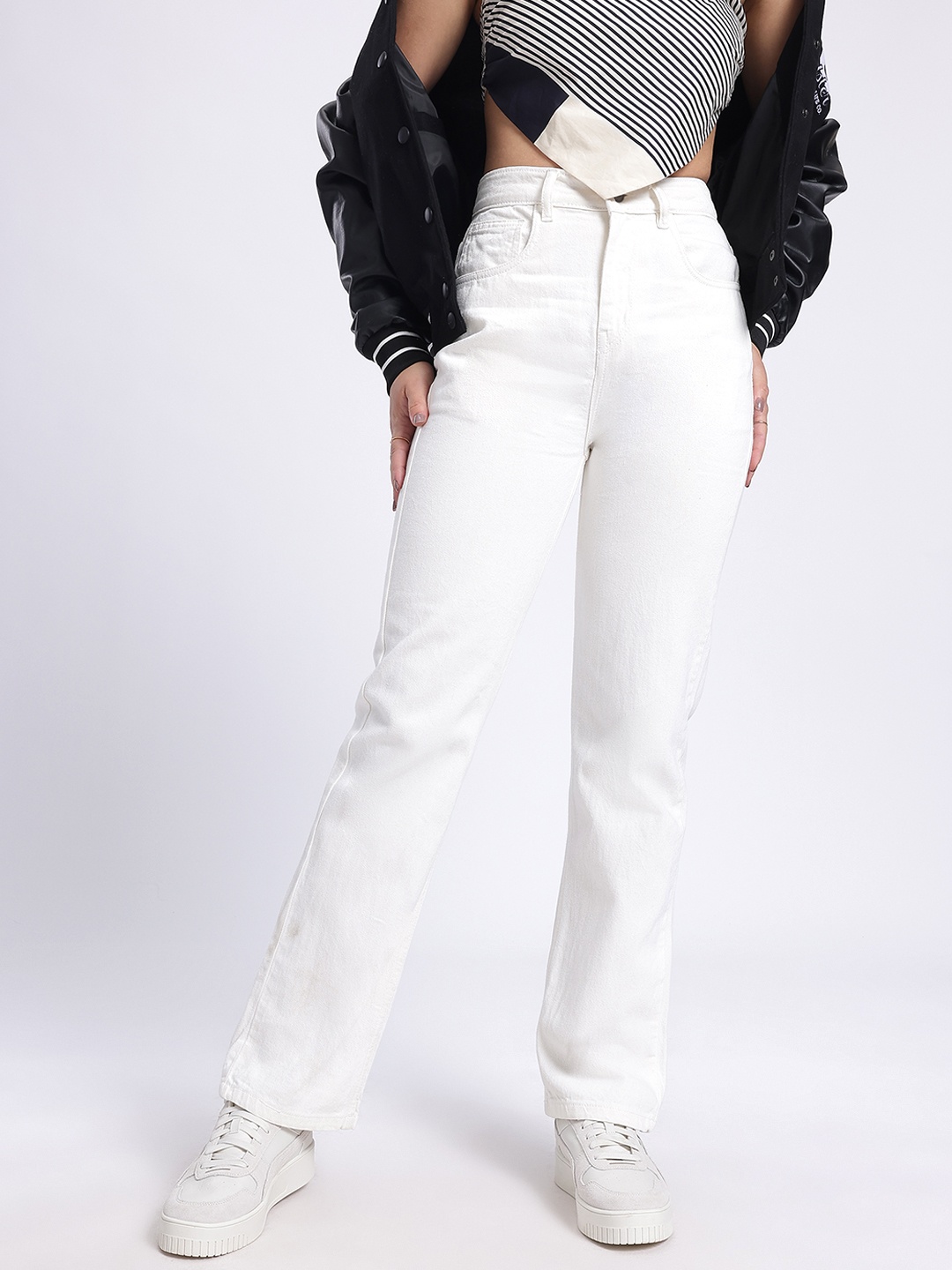 

glitchez Women Refined Classics Pure Cotton Straight Fit Jeans, White