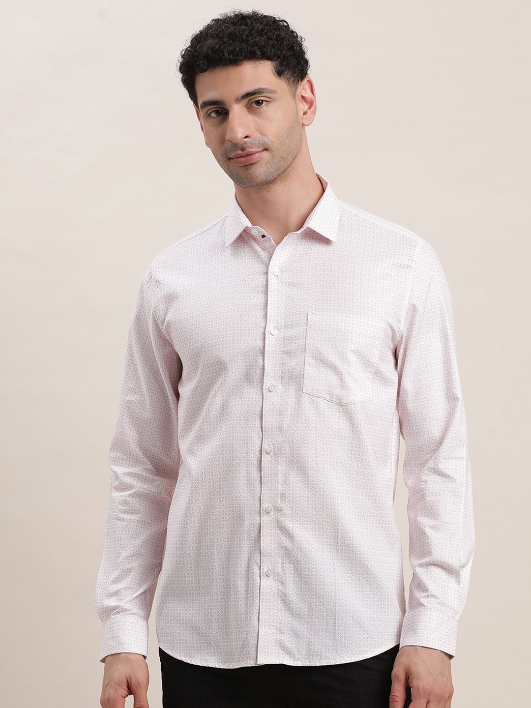 

Turtle Men Classic Micro Checks Opaque Printed Formal Shirt, Pink
