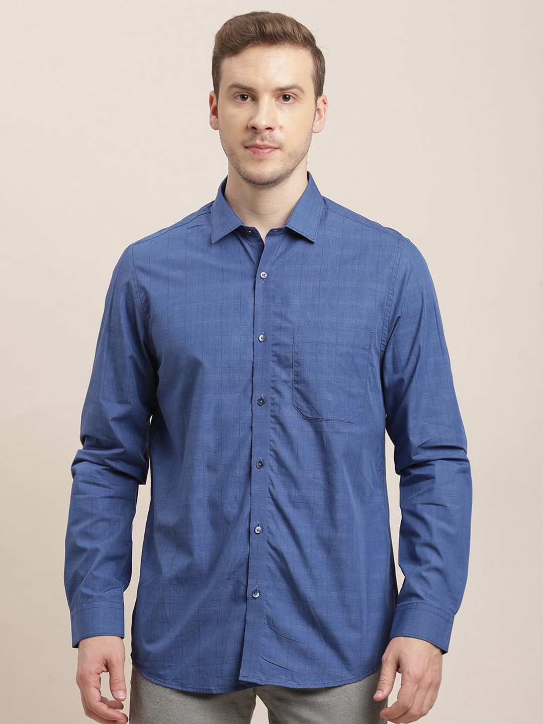 

Turtle Men Classic Opaque Checked Formal Shirt, Blue
