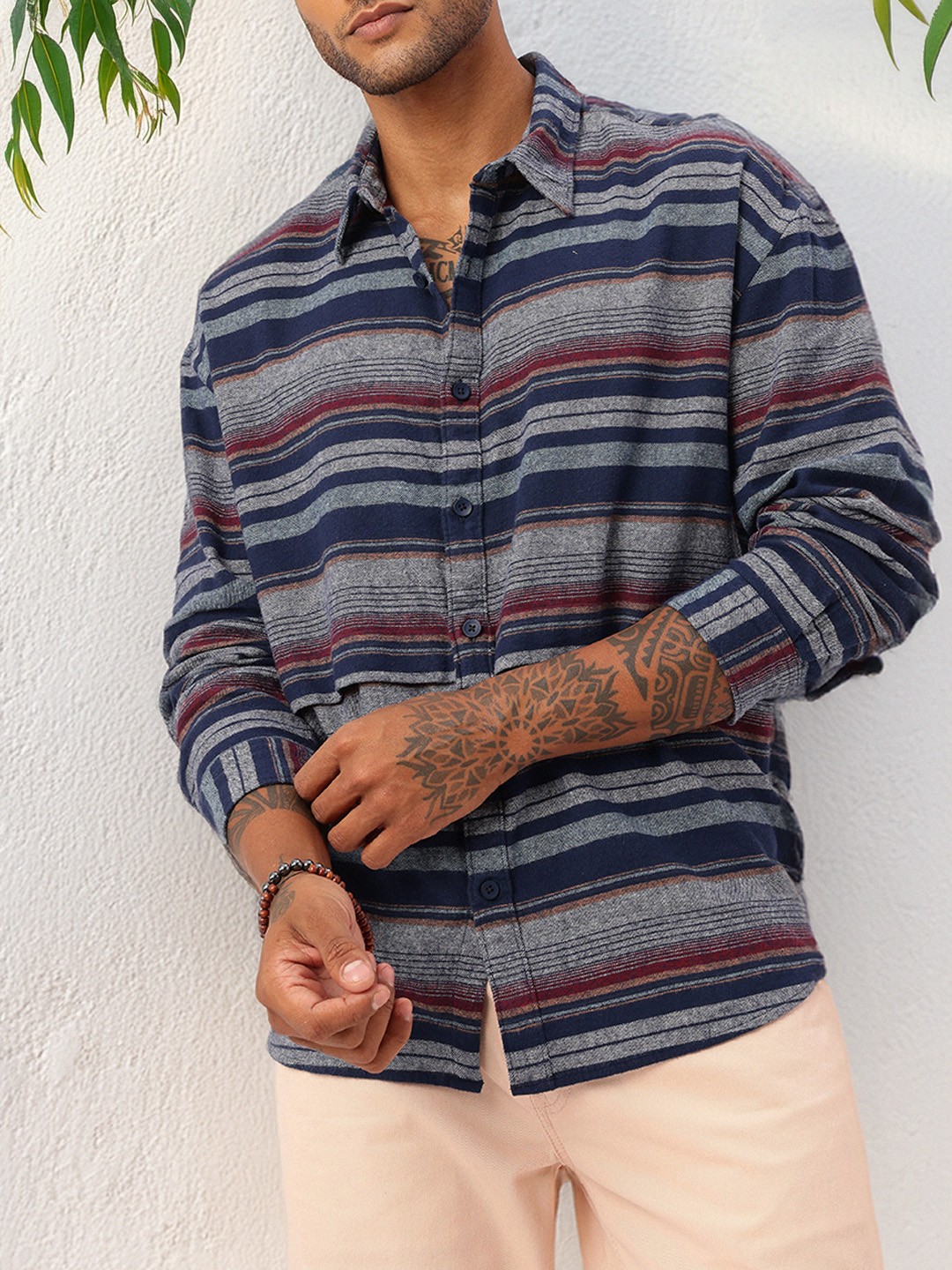 

Kook N Keech Stripes In Your Step Drop Shoulder Relaxed Shirt, Navy blue