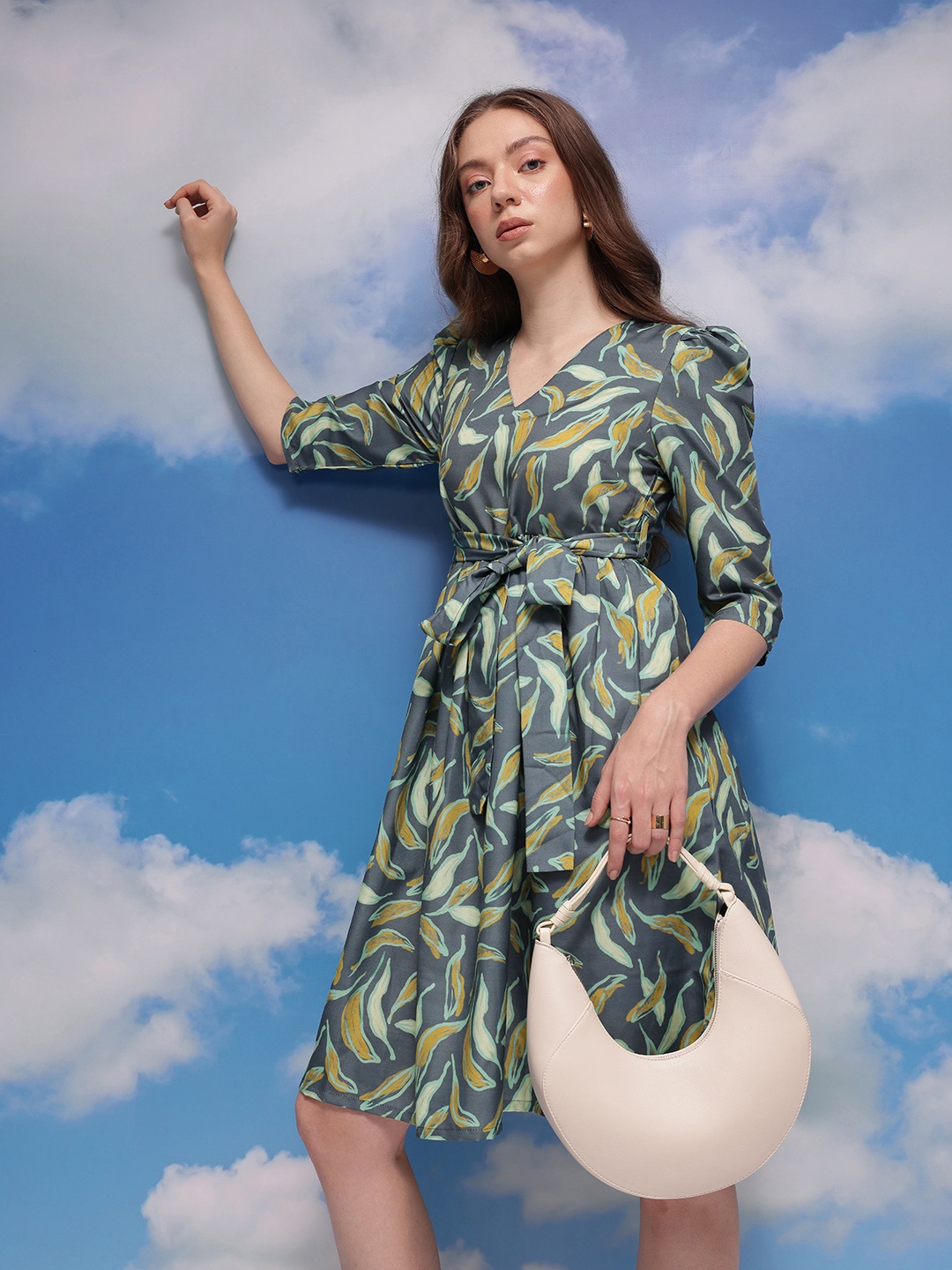 

CORSICA Printed A-Line Dress, Green