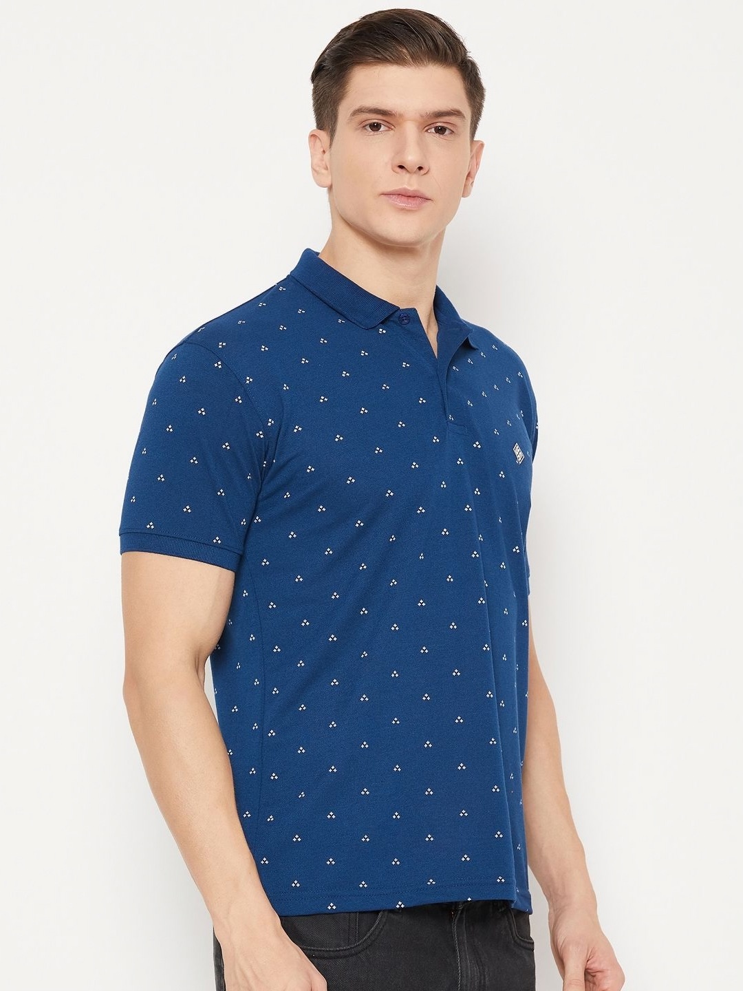 

UBX Men Printed Polo Collar T-shirt, Navy blue