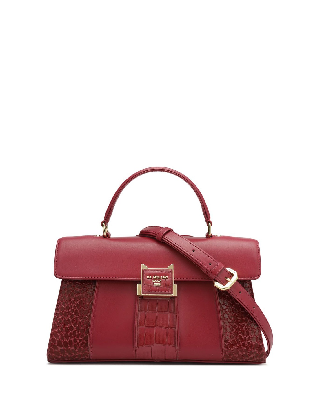 

Da Milano Textured Leather Structured Satchel with Cut Work, Magenta