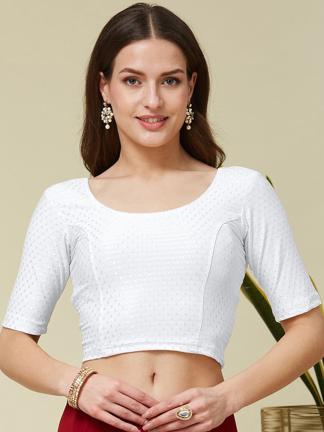 

Kalini Cotton Dyed Woven Design Saree Blouse, White