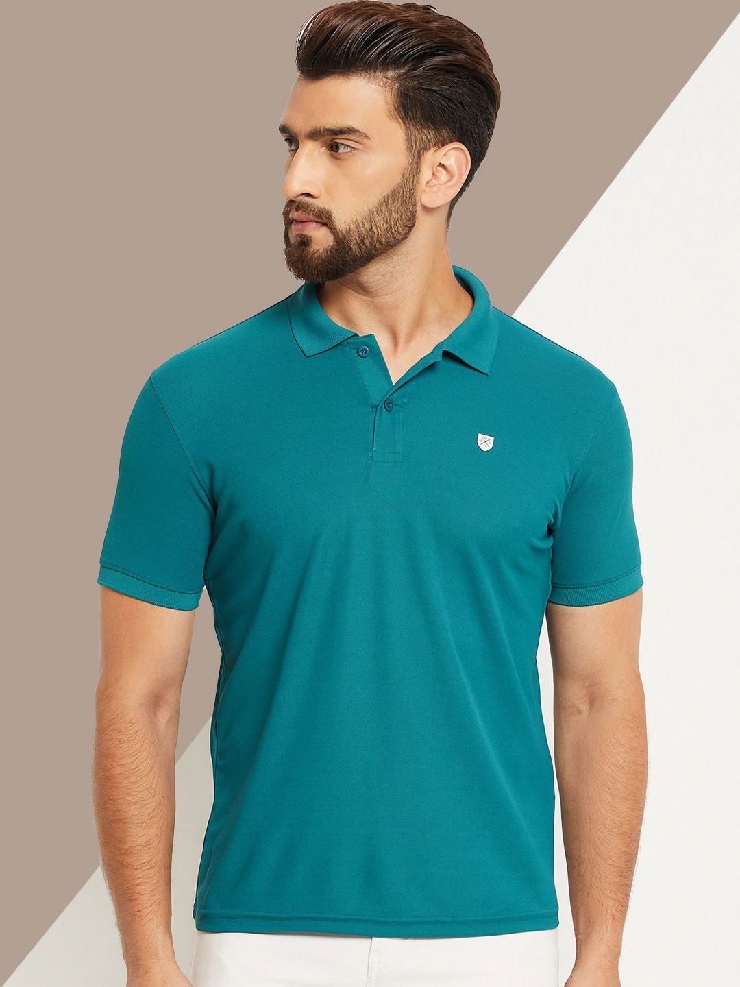 

OGEN Men Polo Collar Pockets T-shirt, Teal