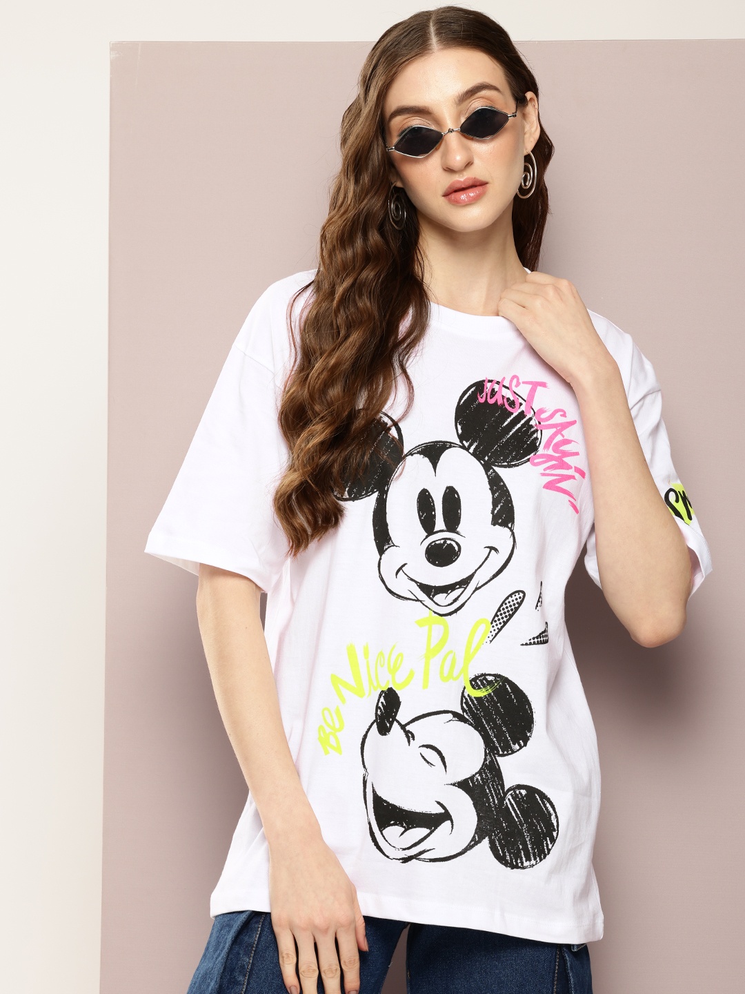 

Kook N Keech Disney Mickey Mouse Printed Pure Cotton Oversized T-shirt, White