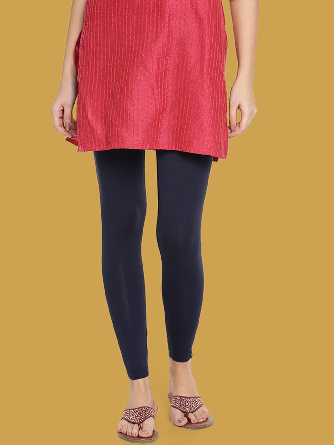

TWIN BIRDS Women Cotton Blend Solid Navy Classic Ankle Length Legging, Navy blue