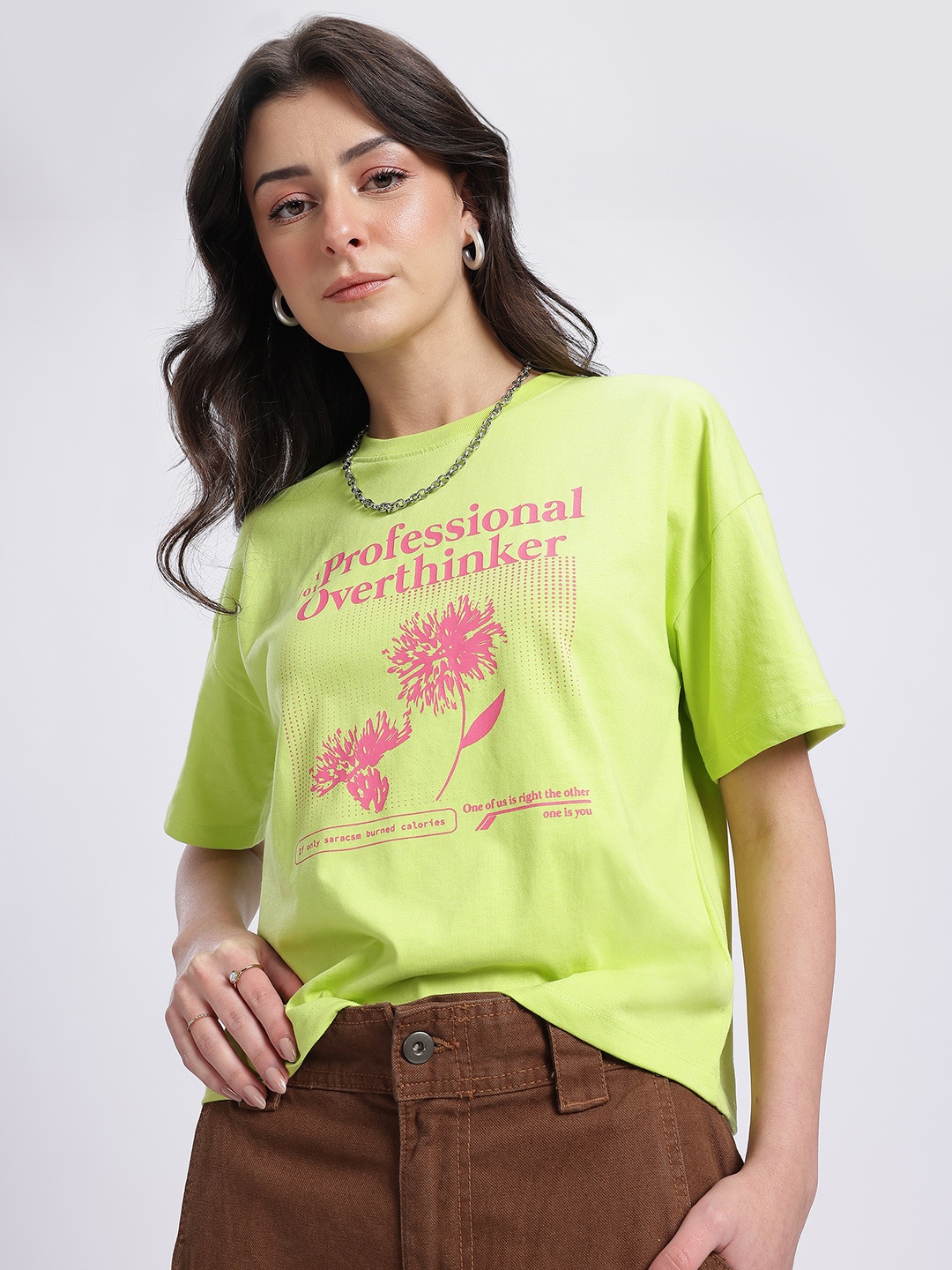 

glitchez Professional Overthinker Printed T-shirt, Green