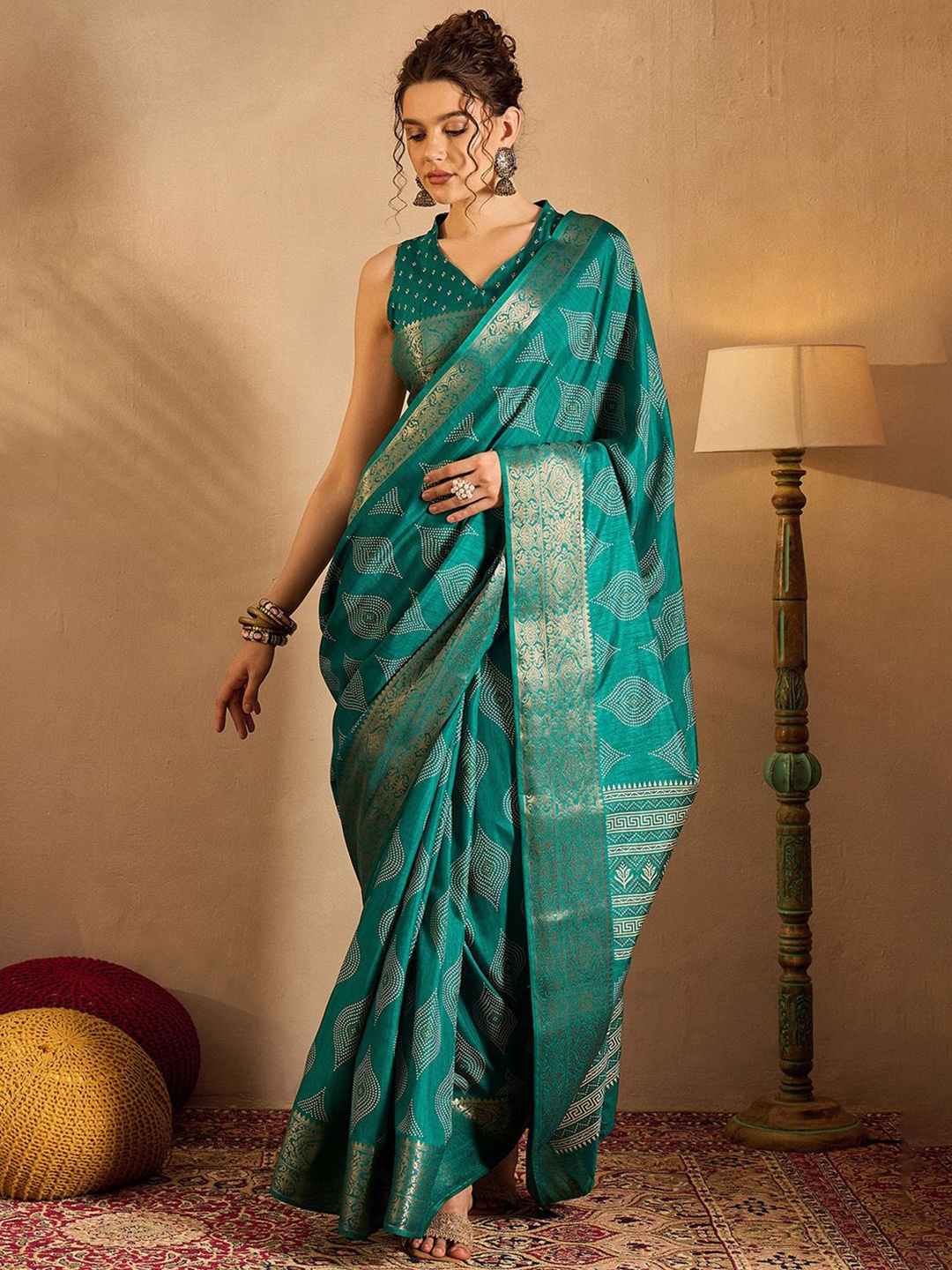 

Anouk Rustic Zari Silk Blend Sungudi Saree, Blue